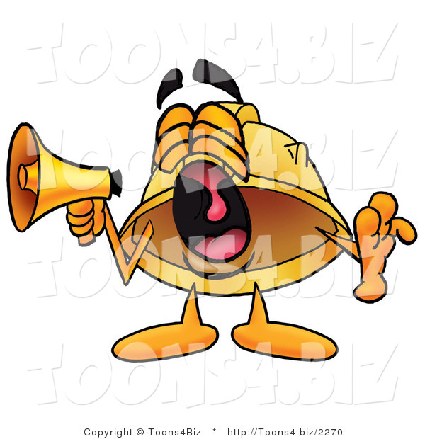 Illustration of a Cartoon Hard Hat Mascot Screaming into a Megaphone