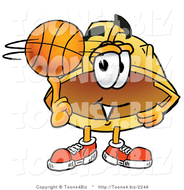 Illustration of a Cartoon Hard Hat Mascot Spinning a Basketball on His Finger