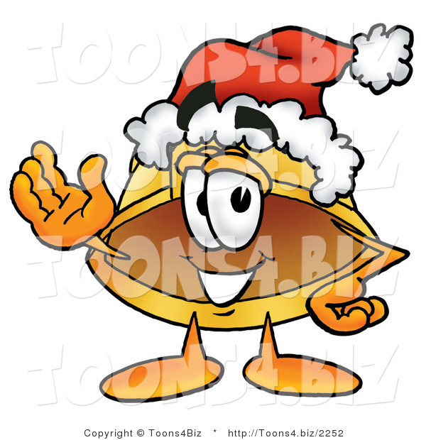 Illustration of a Cartoon Hard Hat Mascot Wearing a Santa Hat and Waving