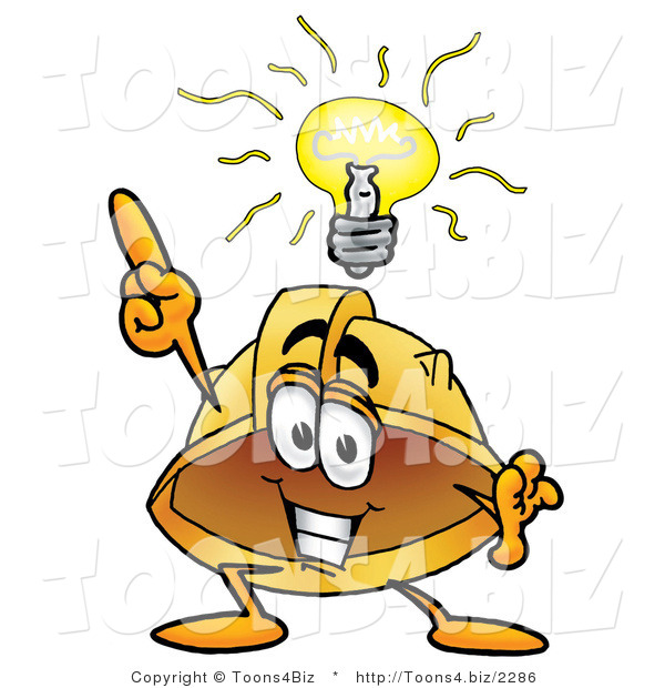Illustration of a Cartoon Hard Hat Mascot with a Bright Idea