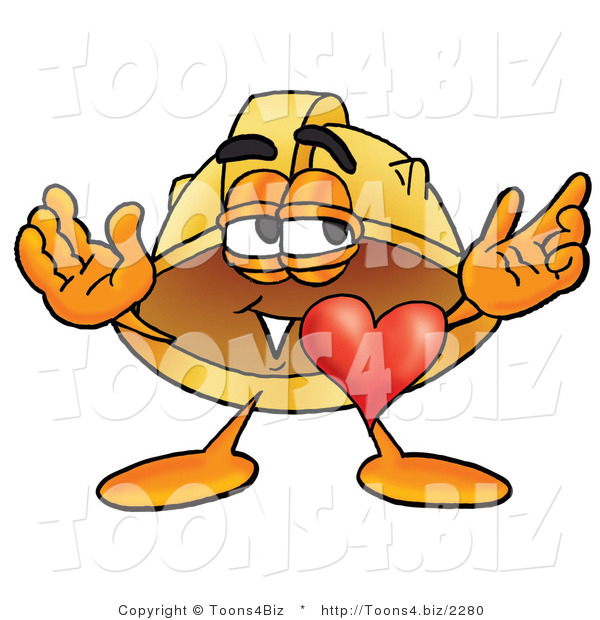 Illustration of a Cartoon Hard Hat Mascot with His Heart Beating out of His Chest