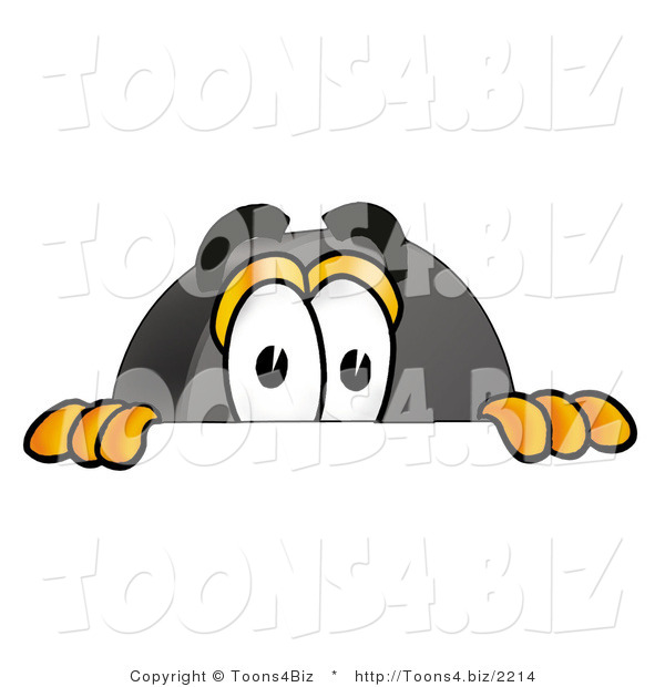 Illustration of a Cartoon Hockey Puck Mascot Peeking over a Surface