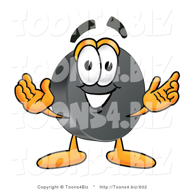 Illustration of a Cartoon Hockey Puck Mascot with Welcoming Open Arms