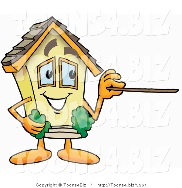 Illustration of a Cartoon House Mascot Holding a Pointer Stick