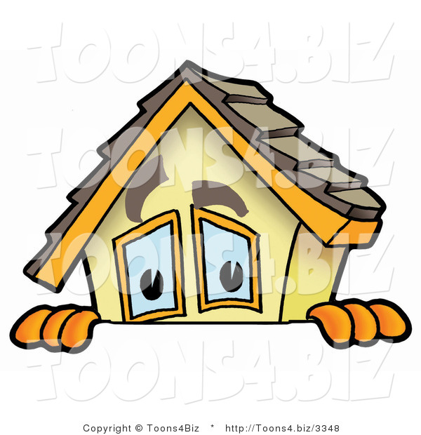 Illustration of a Cartoon House Mascot Peeking over a Surface