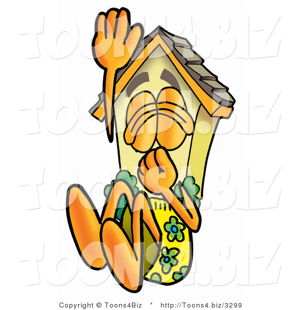 Illustration of a Cartoon House Mascot Plugging His Nose While Jumping into Water