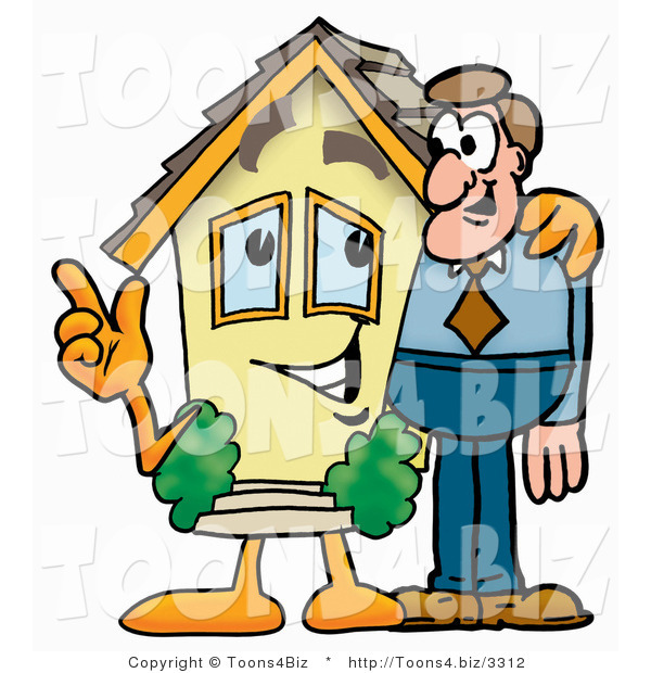 Illustration of a Cartoon House Mascot Talking to a Business Man