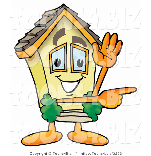 Illustration of a Cartoon House Mascot Waving and Pointing