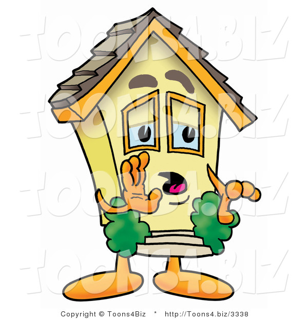 Illustration of a Cartoon House Mascot Whispering and Gossiping