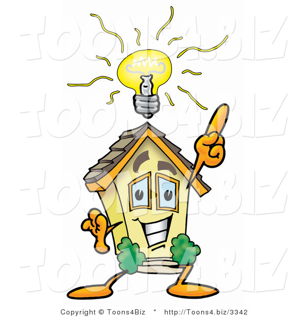 Illustration of a Cartoon House Mascot with a Bright Idea