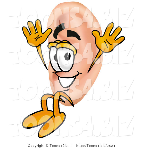 Illustration of a Cartoon Human Ear Mascot Jumping
