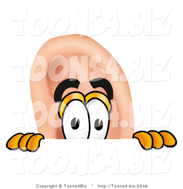 Illustration of a Cartoon Human Ear Mascot Peeking over a Surface