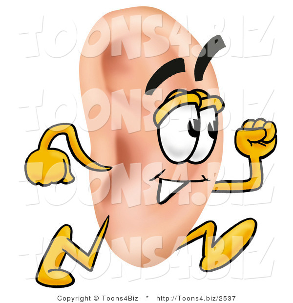 Illustration of a Cartoon Human Ear Mascot Running