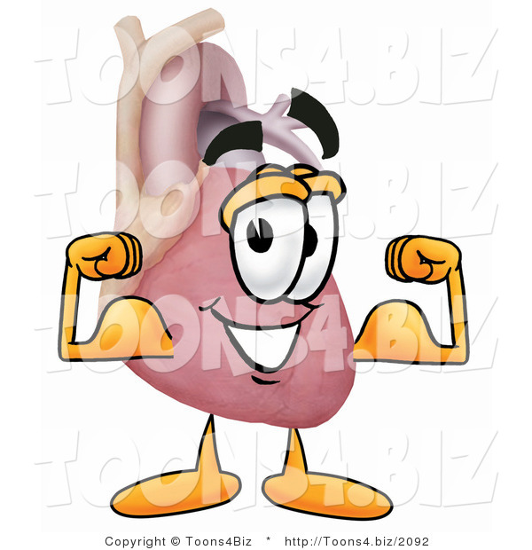 Illustration of a Cartoon Human Heart Mascot Flexing His Arm Muscles