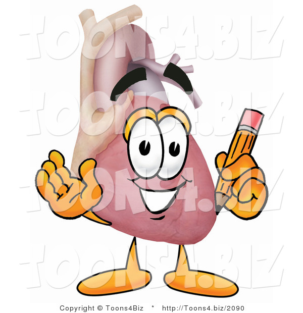 Illustration of a Cartoon Human Heart Mascot Holding a Pencil