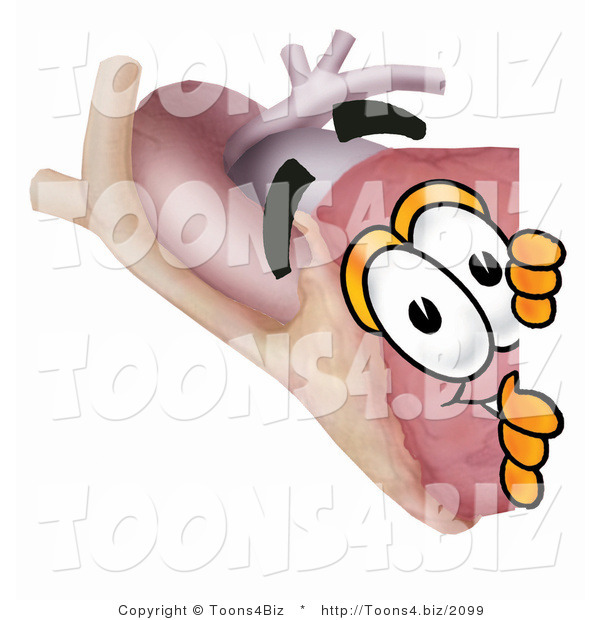 Illustration of a Cartoon Human Heart Mascot Peeking Around a Corner