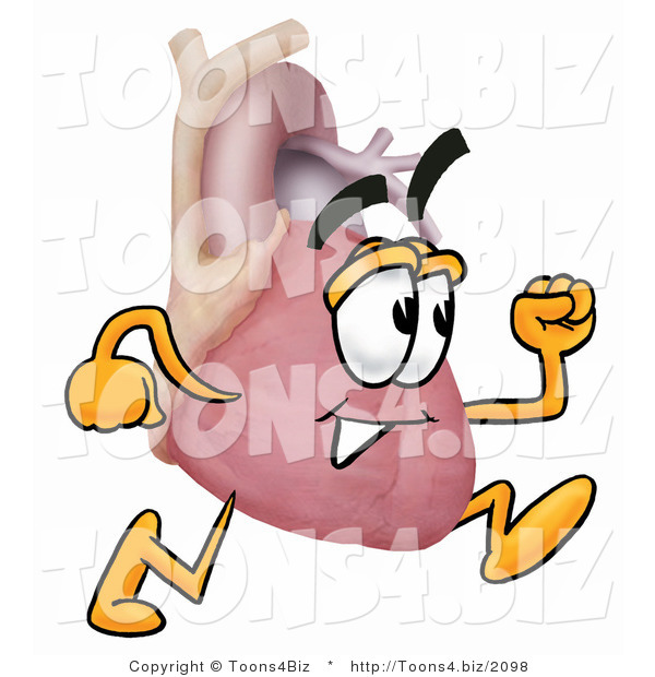 Illustration of a Cartoon Human Heart Mascot Running