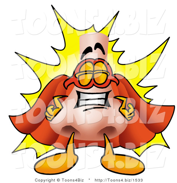Illustration of a Cartoon Human Nose Mascot Dressed As a Super Hero