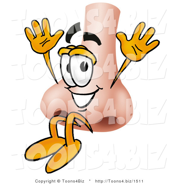 Illustration of a Cartoon Human Nose Mascot Jumping