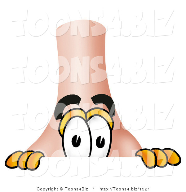 Illustration of a Cartoon Human Nose Mascot Peeking over a Surface