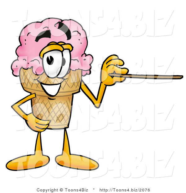 Illustration of a Cartoon Ice Cream Cone Mascot Holding a Pointer Stick