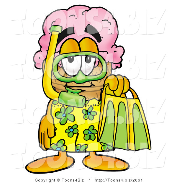 Illustration of a Cartoon Ice Cream Cone Mascot in Green and Yellow Snorkel Gear