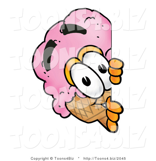 Illustration of a Cartoon Ice Cream Cone Mascot Peeking Around a Corner
