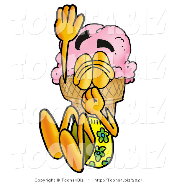 Illustration of a Cartoon Ice Cream Cone Mascot Plugging His Nose While Jumping into Water