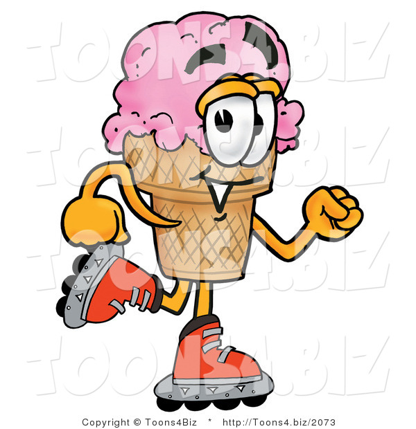 Illustration of a Cartoon Ice Cream Cone Mascot Roller Blading on Inline Skates