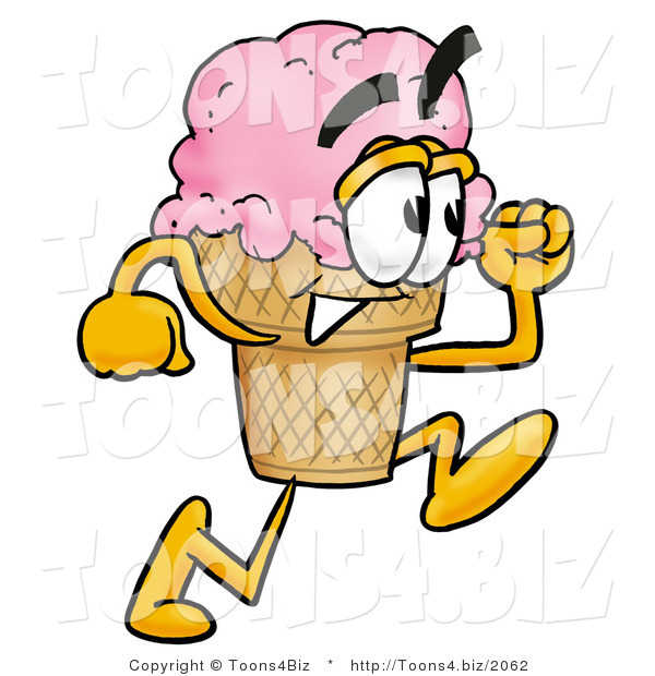 Illustration of a Cartoon Ice Cream Cone Mascot Running