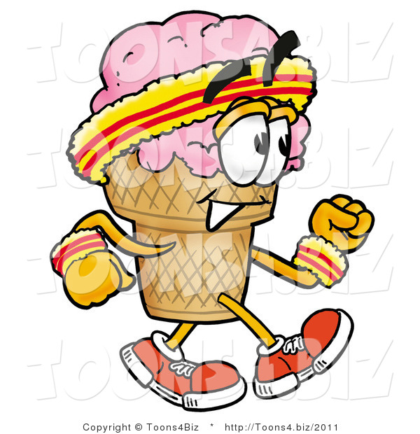 Illustration of a Cartoon Ice Cream Cone Mascot Speed Walking or Jogging