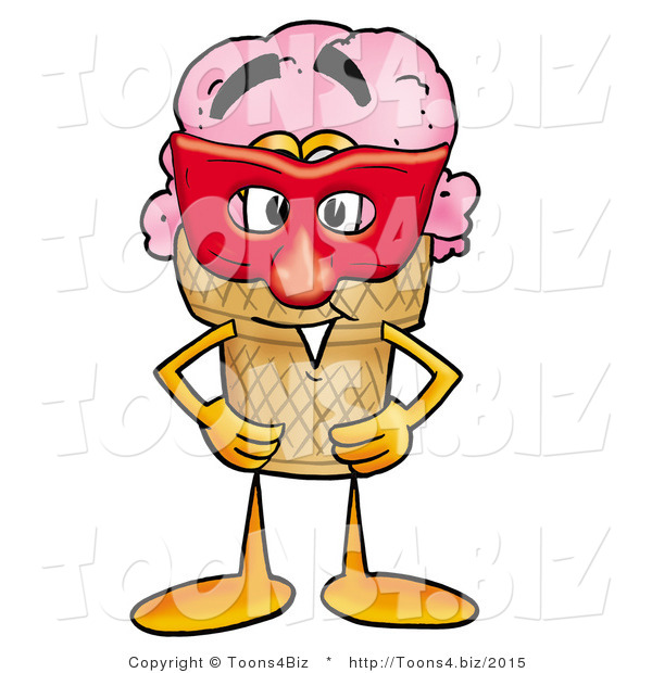 Illustration of a Cartoon Ice Cream Cone Mascot Wearing a Red Mask over His Face
