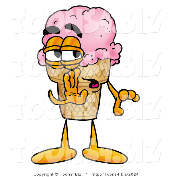 Illustration of a Cartoon Ice Cream Cone Mascot Whispering and Gossiping