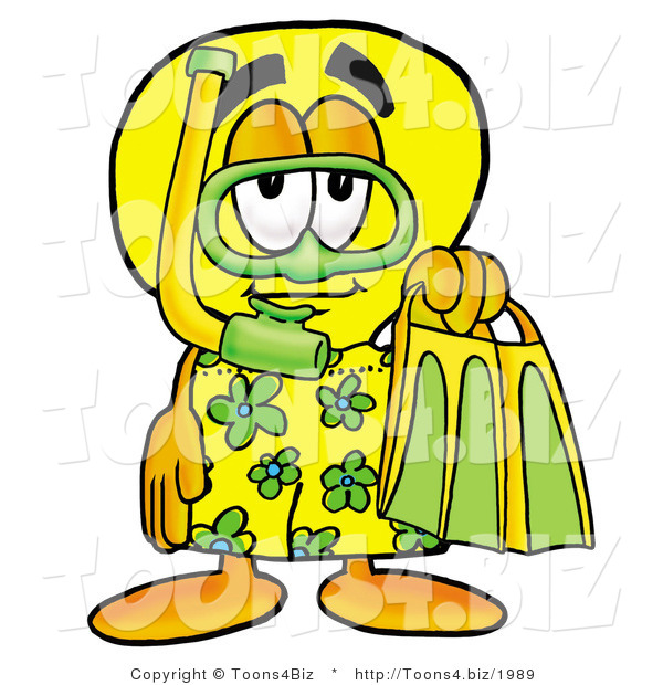 Illustration of a Cartoon Light Bulb Mascot in Green and Yellow Snorkel Gear