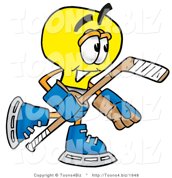 Illustration of a Cartoon Light Bulb Mascot Playing Ice Hockey