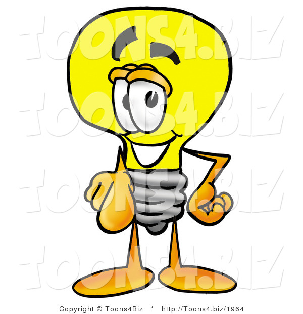 Illustration of a Cartoon Light Bulb Mascot Pointing at the Viewer