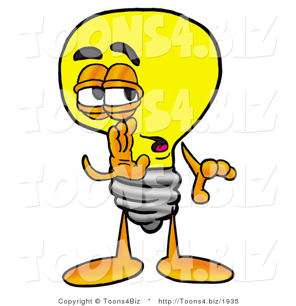 Illustration of a Cartoon Light Bulb Mascot Whispering and Gossiping