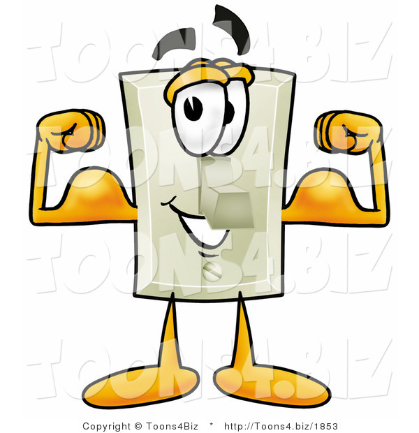 Illustration of a Cartoon Light Switch Mascot Flexing His Arm Muscles