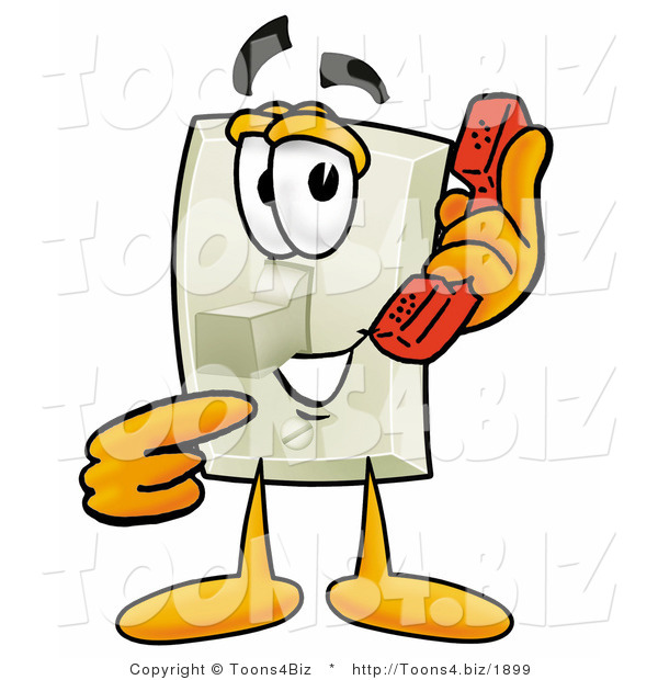 Illustration of a Cartoon Light Switch Mascot Holding a Telephone