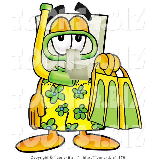 Illustration of a Cartoon Light Switch Mascot in Green and Yellow Snorkel Gear