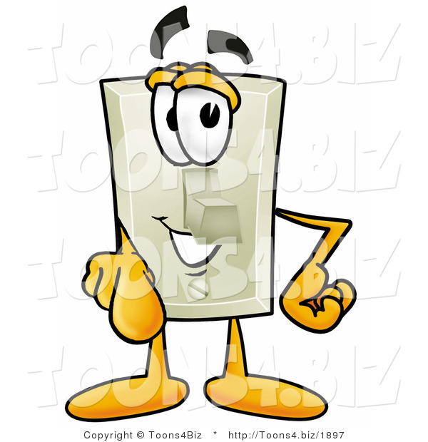 Illustration of a Cartoon Light Switch Mascot Pointing at the Viewer