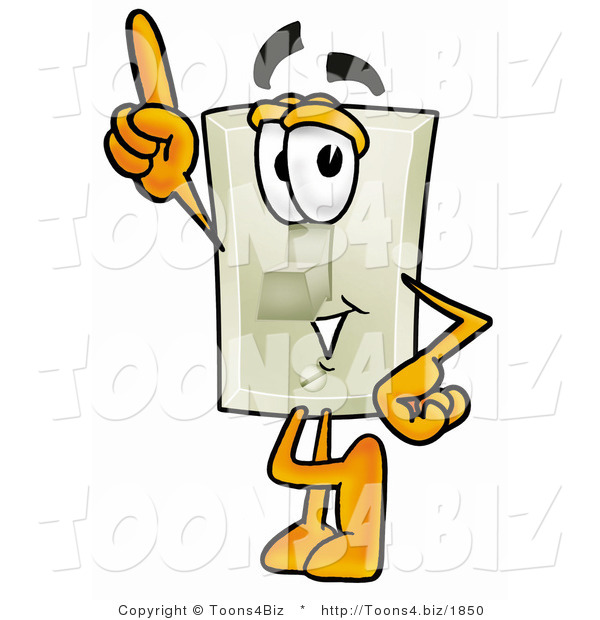 Illustration of a Cartoon Light Switch Mascot Pointing Upwards