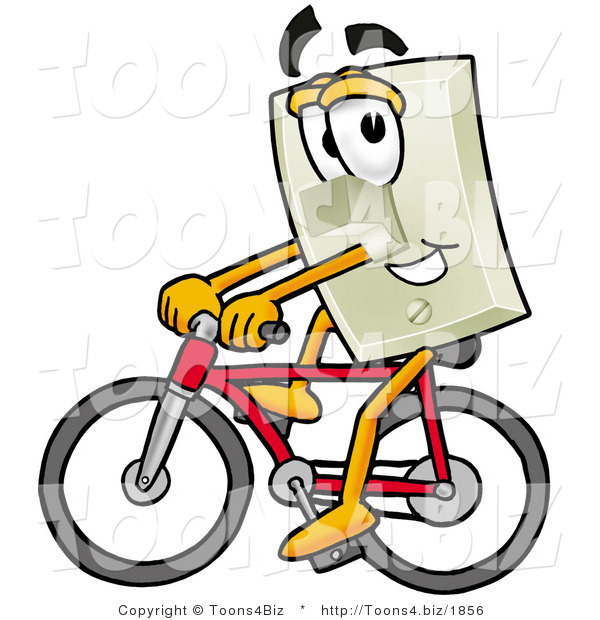 Illustration of a Cartoon Light Switch Mascot Riding a Bicycle