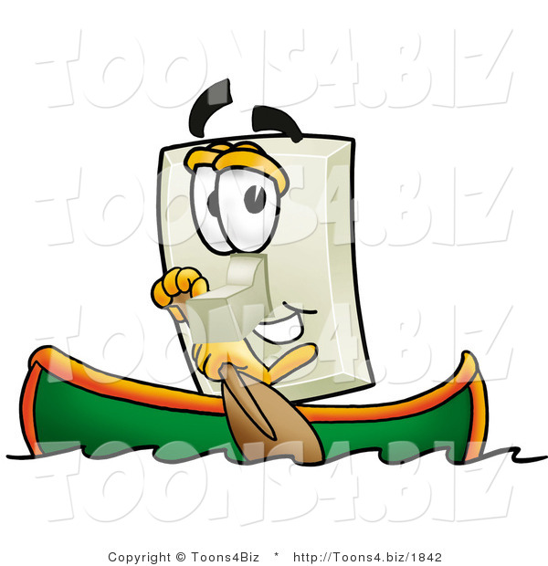 Illustration of a Cartoon Light Switch Mascot Rowing a Boat