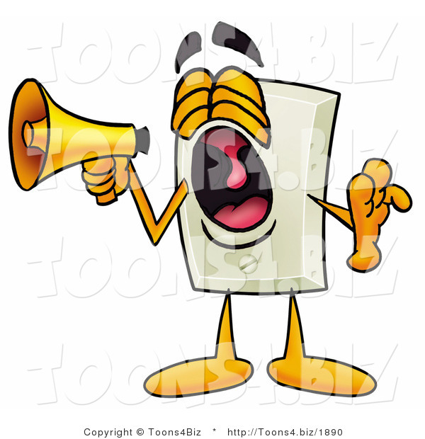 Illustration of a Cartoon Light Switch Mascot Screaming into a Megaphone