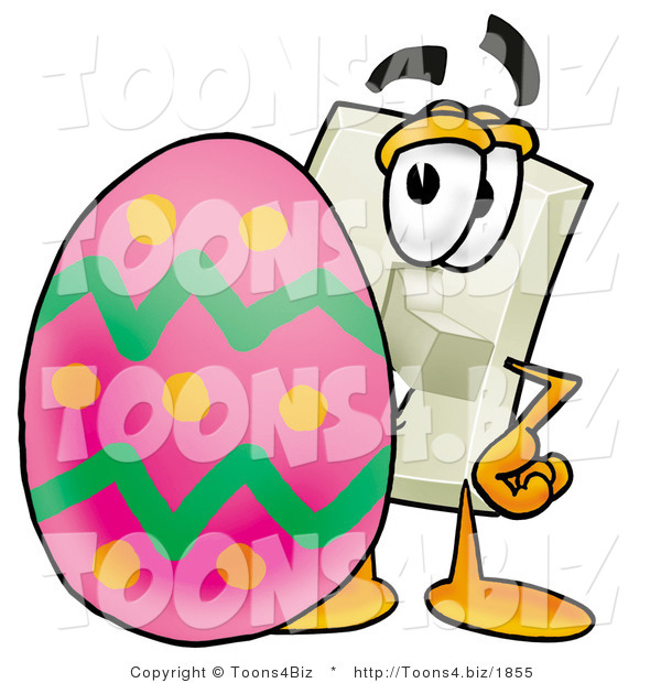 Illustration of a Cartoon Light Switch Mascot Standing Beside an Easter Egg