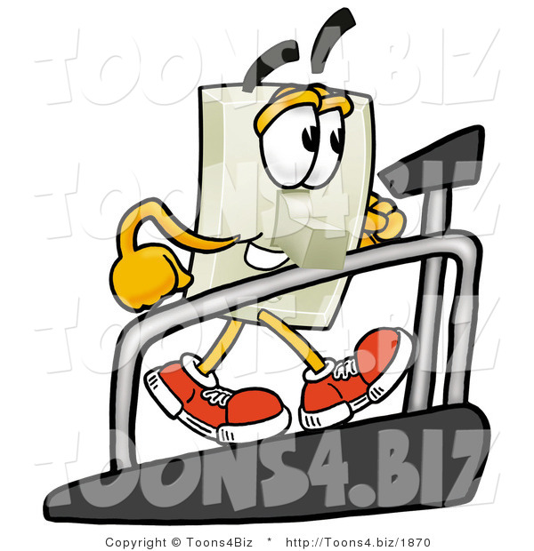 Illustration of a Cartoon Light Switch Mascot Walking on a Treadmill in a Fitness Gym
