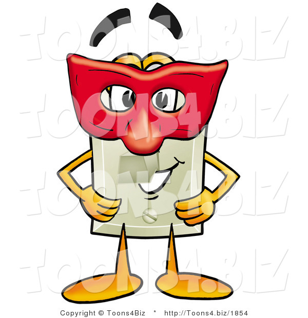 Illustration of a Cartoon Light Switch Mascot Wearing a Red Mask over His Face