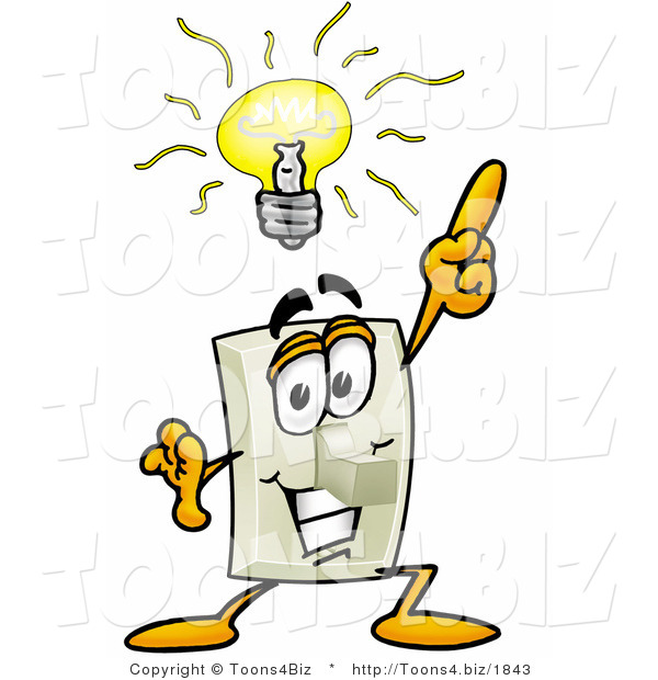 Illustration of a Cartoon Light Switch Mascot with a Bright Idea