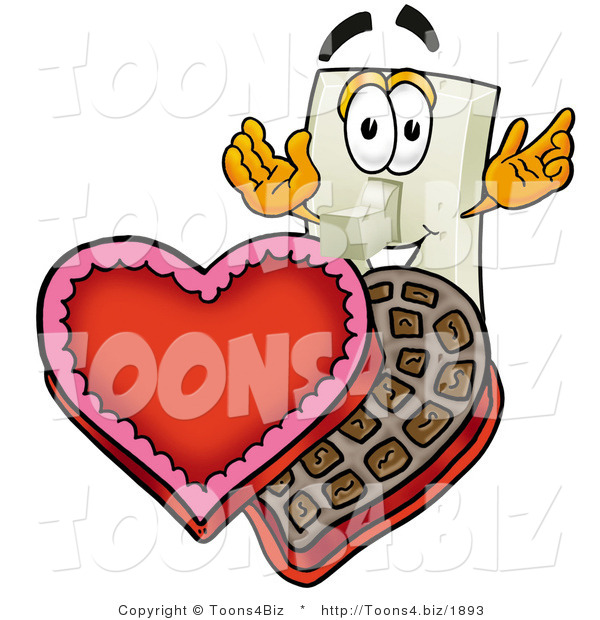 Illustration of a Cartoon Light Switch Mascot with an Open Box of Valentines Day Chocolate Candies